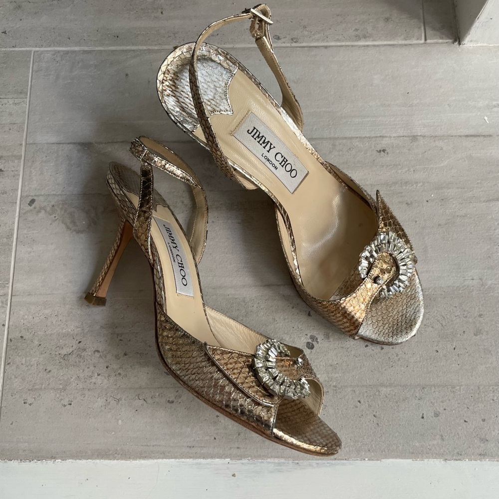 Jimmy Choo Heels Metallic Snakeskin sz 37.5